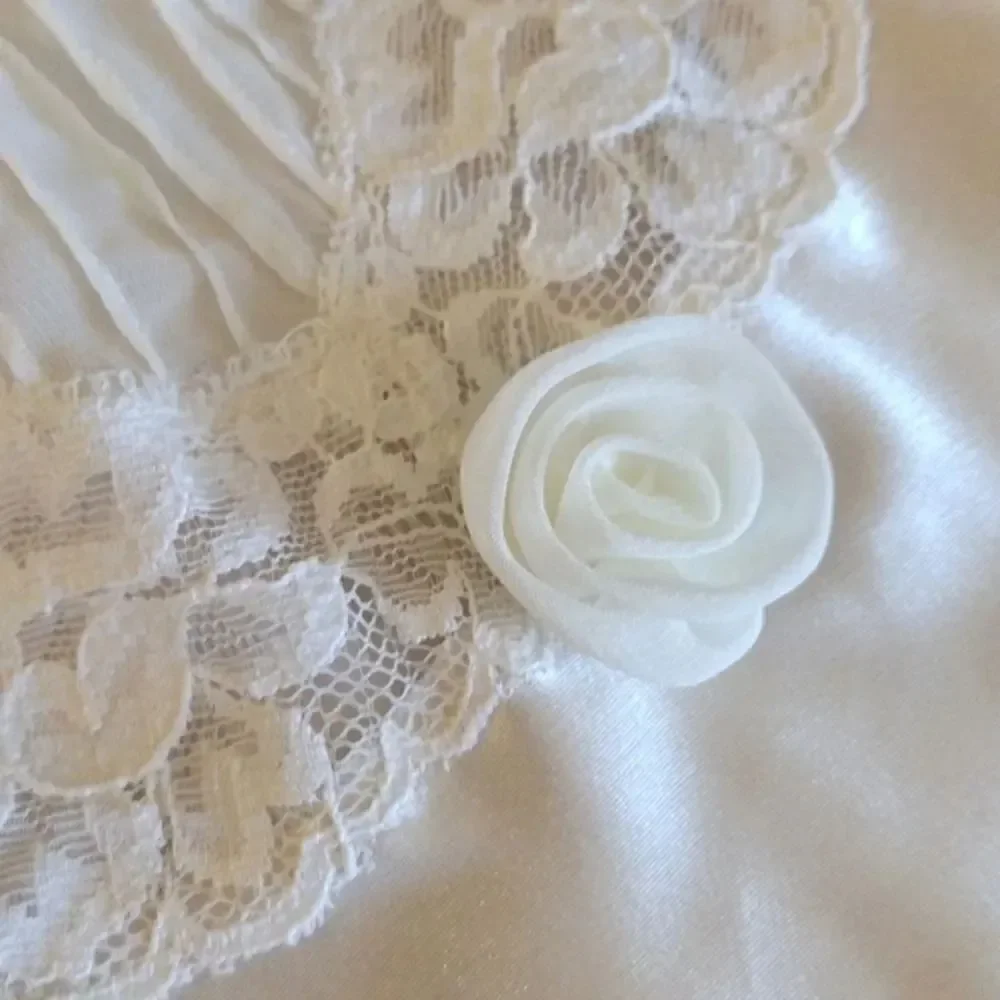 VTG 80s White Satin Floral Lace Rosette Mini Lingerie Slip Dress Small - Picture 4 of 17